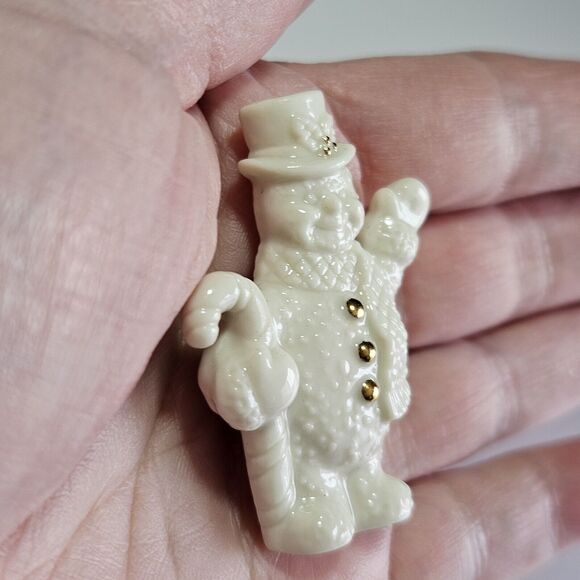**Sale** Lenox White Porcelain Waving Snowman Brooch - Picture 3 of 10